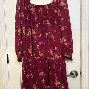 Maurices Burgundy Floral Long Sleeve Dress